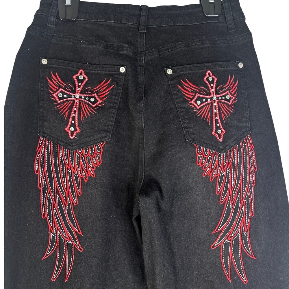 Hot Topic Red Cross Bedazzled Black Jeans Size 9